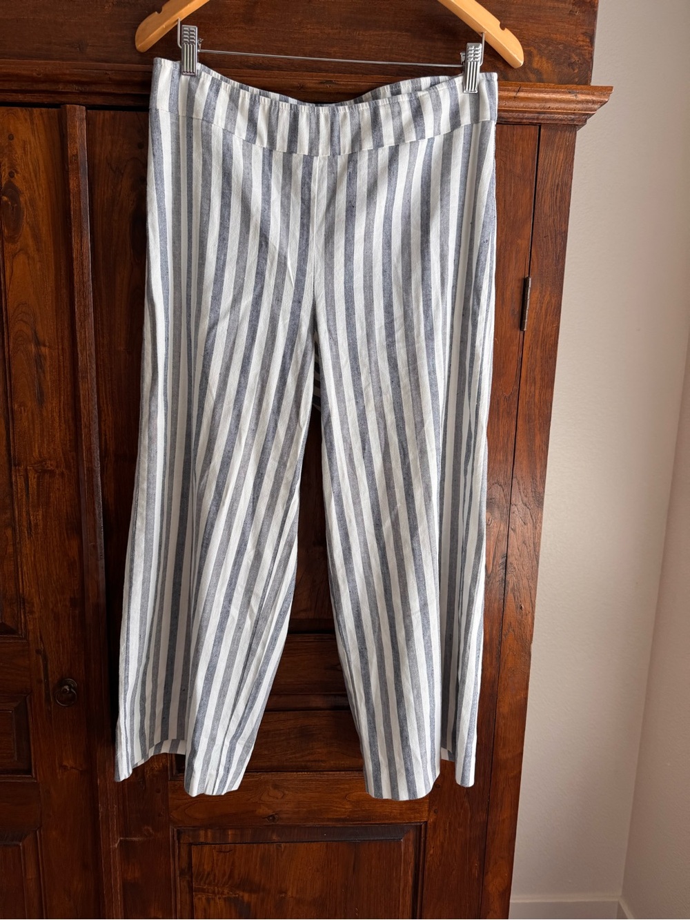 Avenue Montaigne striped pull on coastal linen blend pants